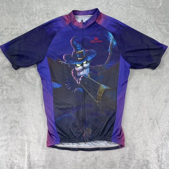 Xintown Cycling Jersey Men Large Purple Blu Graphic Print Raglan Sleeve Full Zip - Picture 1 of 8